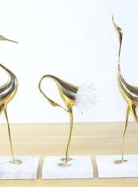 中式仙鹤样板间摆件新欧式现代客厅家居铜金属水装饰4203品晶饰品