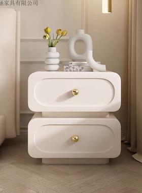 极简轻实木床头柜简约现代式油风储奢物PPJ柜黑色法皮质床边奶柜