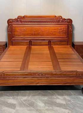 米新中12012式古雕花实木床1.8米仿1.5双人床卧金花梨木明清古典