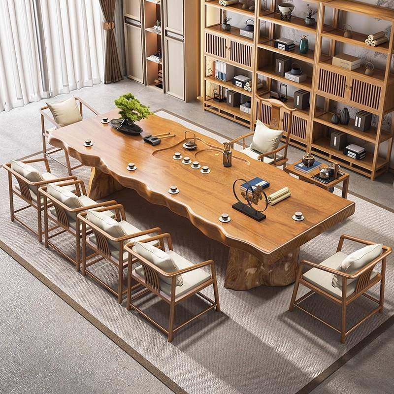 茶桌组合一高桌五椅中式家用客厅大板椅UXI茶台办公室实木泡茶桌,商业/办公家具,茶台/茶桌,淘宝优惠券,粉丝福利购,淘宝优惠卷