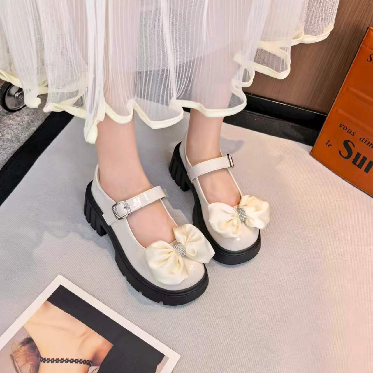 英伦风蝴蝶结小皮鞋女2026夏新款
