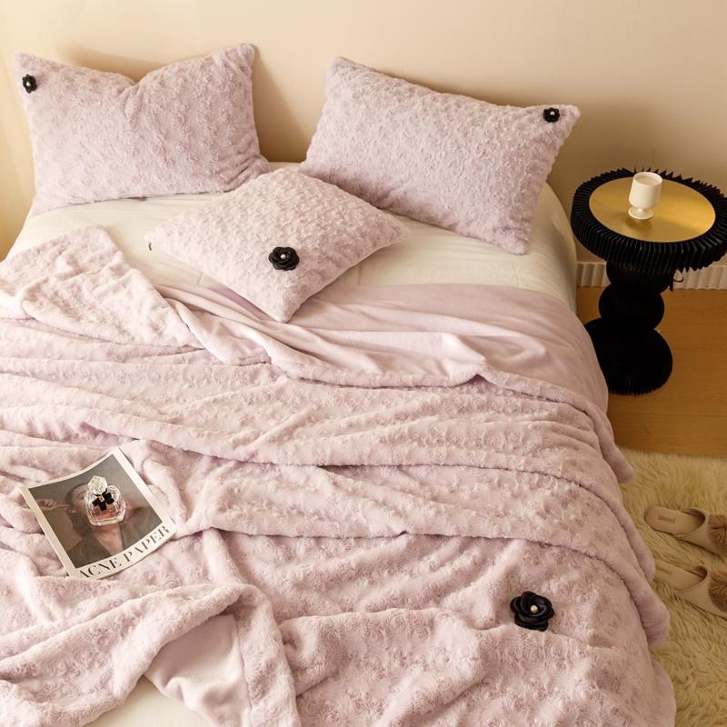 玫瑰花海兔毛绒双层加厚毛毯珊z瑚绒被套单人沙发盖毯披肩毯午睡