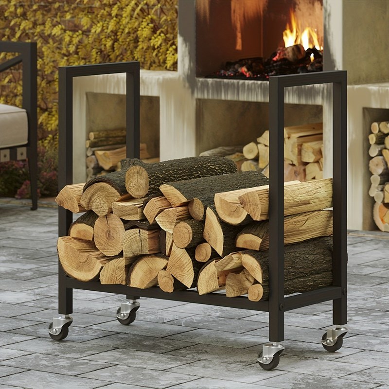 壁炉木柴架子可i移动铁艺收纳架木头堆放架室外装饰木柴整理带轮