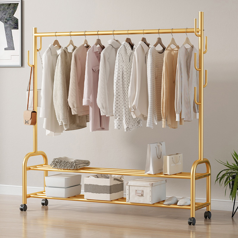 晾衣架落地折叠家用晒衣架u阳台卧室挂衣架子室内简易单杆式衣帽