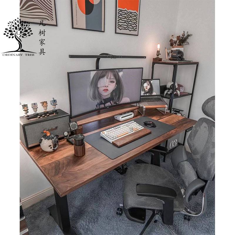 实木升降桌桌面 白蜡木樱桃木电脑桌面黑胡桃升降书桌 双人桌面