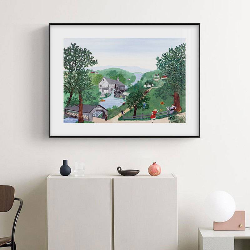 摩西奶奶挂画清新风景田园Grandma Moses绘油画 卧室床头装饰画芯图片