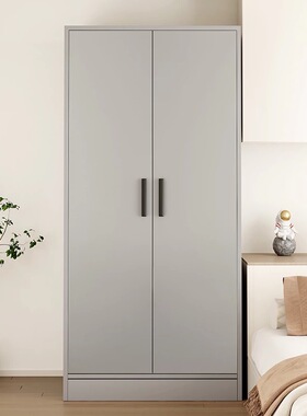 挂衣橱收纳用单人衣柜经济型卧室出租房组装家用公寓储物柜浅灰色