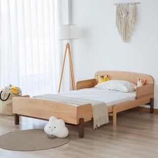 樱桃木全实BAE木可伸.缩儿童床12m红橡木现代加长型带护栏拼接床