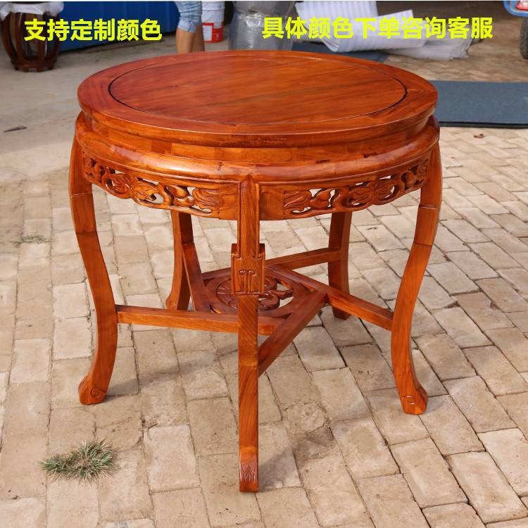 I1圆形仿古餐桌椅组合圆桌小户型家用吃饭桌子老榆木实木圆餐桌中