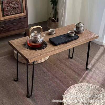 新ZMM中式加老榆木茶桌铁木艺腿长方形办公桌椅实写字原木厚桌喝
