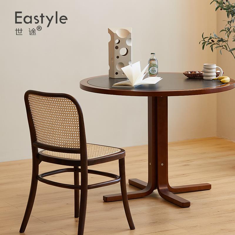 2I复古F77S757M实木黑色板圆桌日岩式原木型餐桌小现户代简约白色