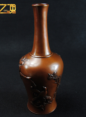 紫铜花瓶摆件 奢华铜制客厅房间酒柜G艺术中式复古仿古工艺品创意