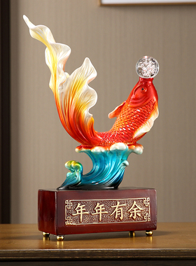 年年有余锦鲤鱼办公室招财摆件创意客厅轻奢酒Q柜电视柜家居装饰