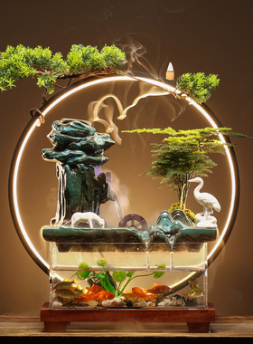 循环流水景观鱼缸招财转运客厅桌面D开业送礼造景流水鱼缸摆件礼