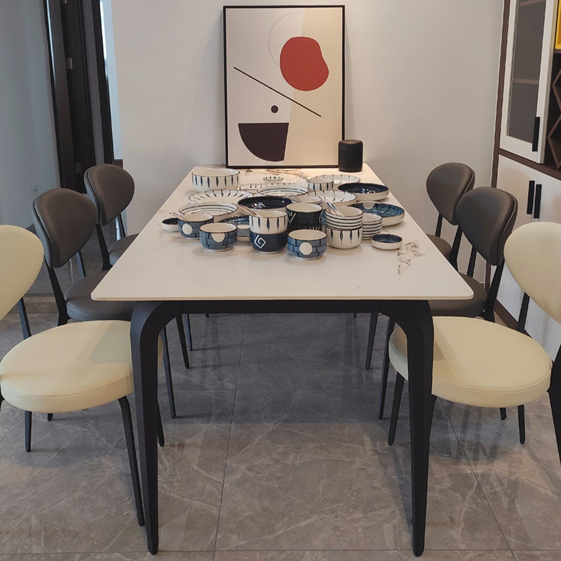 长方形纯色岩板餐桌小户型家用轻奢饭桌桌T椅组合简约桌子
