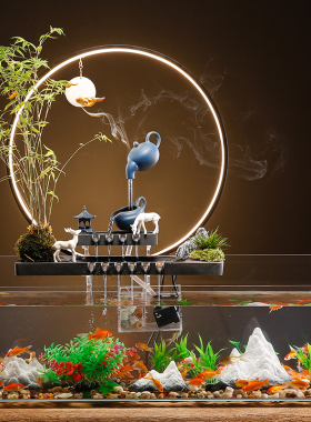 流水鱼缸招财摆件家居客厅桌面装饰品水循环喷泉景观乔Y迁开业礼