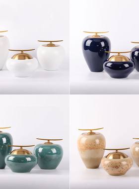 新中式陶瓷储物罐摆件酒店会所售楼处样板P房玄关软装饰品摆设