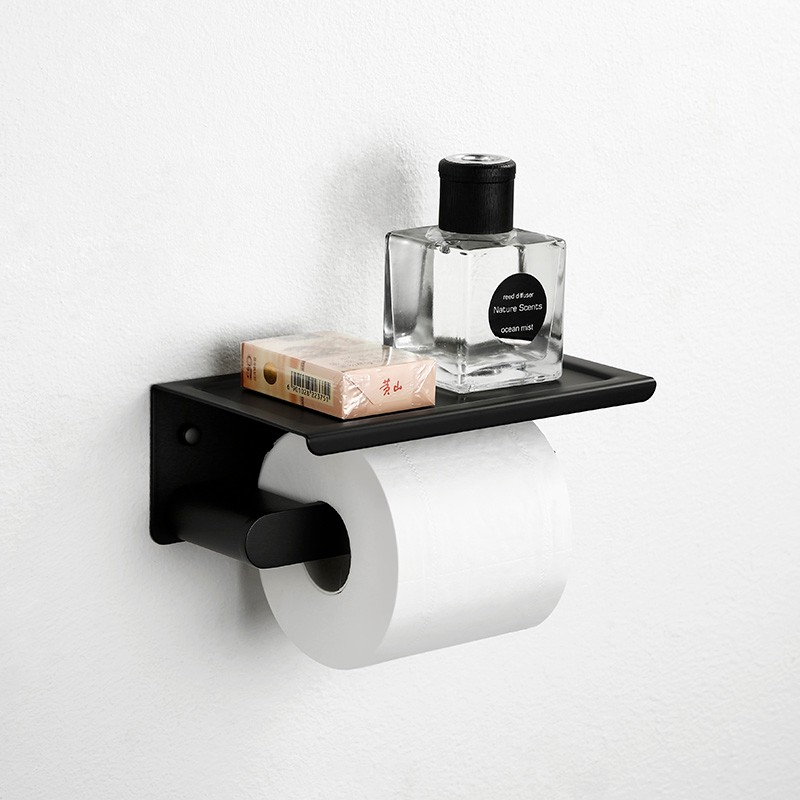 德国北欧不锈钢黑色纸巾架卫生间手F机置物架厕所卷纸架抽纸架子