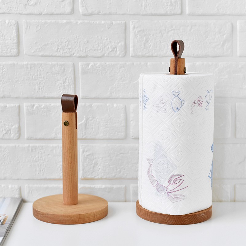 北欧风质感单品实木制吸油卷纸架厨房纸巾架立式S免打孔桌面线团