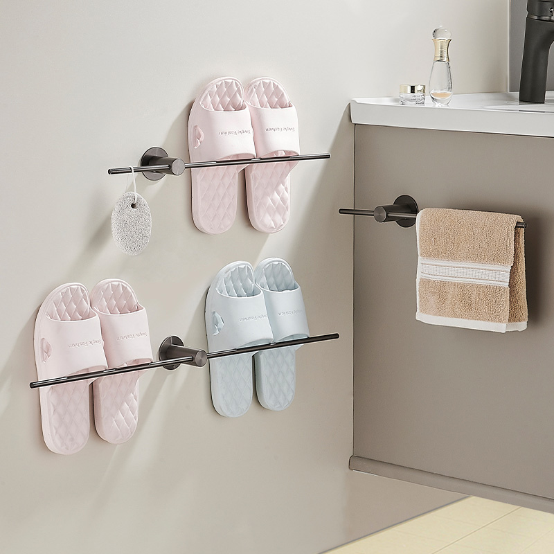 浴室拖鞋架免g打孔枪灰色壁挂304不锈钢卫生间门口鞋子置物架神器