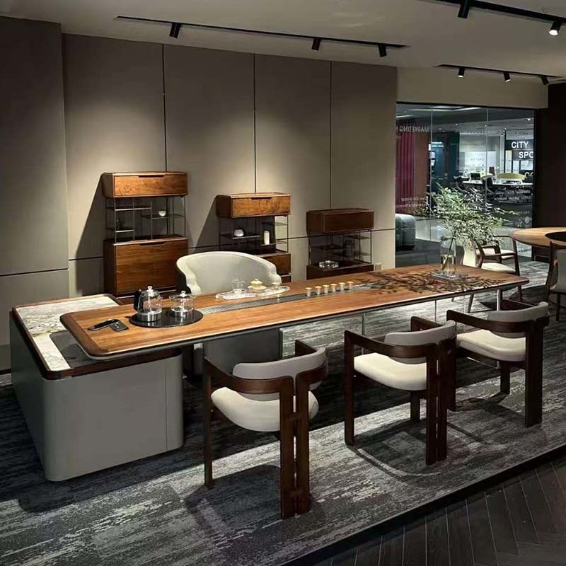 2025新款实木茶o桌椅组合办公室高端茶空间禅意风泡茶台定制