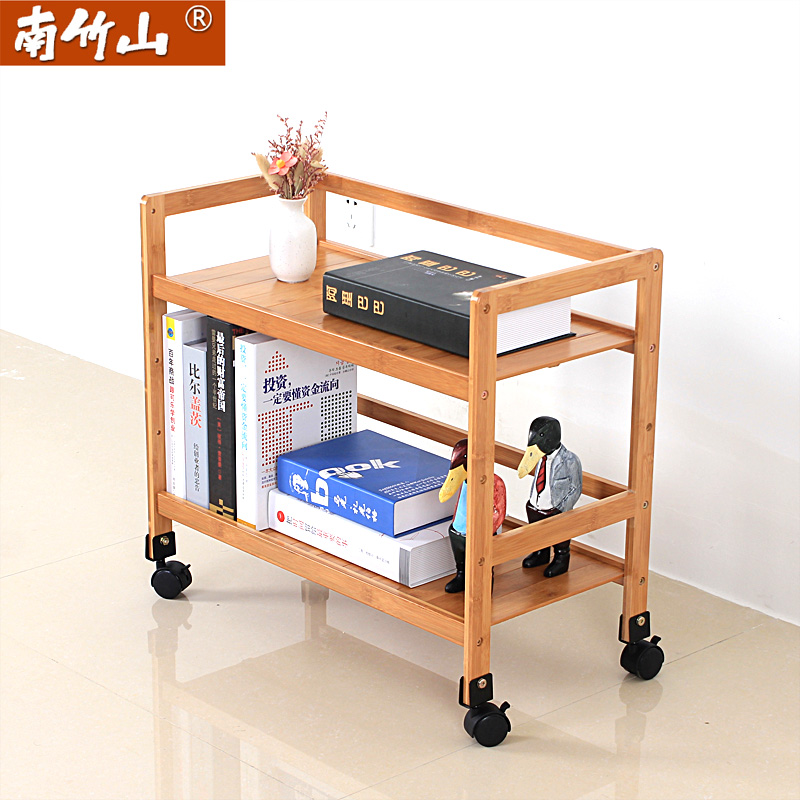 移动书架置物架滑轮办公收纳书柜多E层落地放置架推车桌下架子带