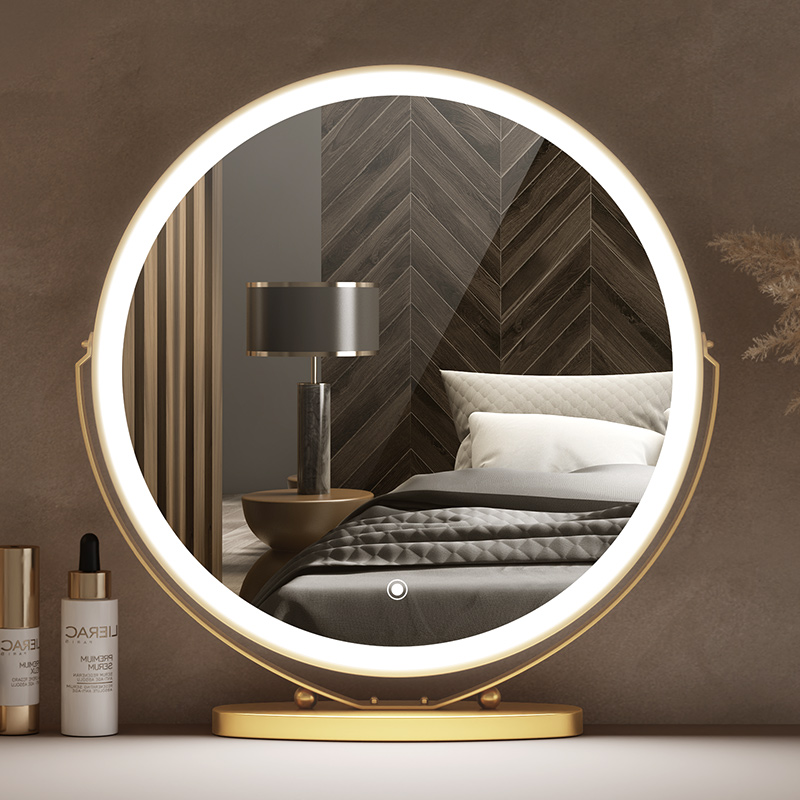 圆镜大号化妆镜j台式灯桌面学生宿舍is卧室带灯补光梳妆台镜子