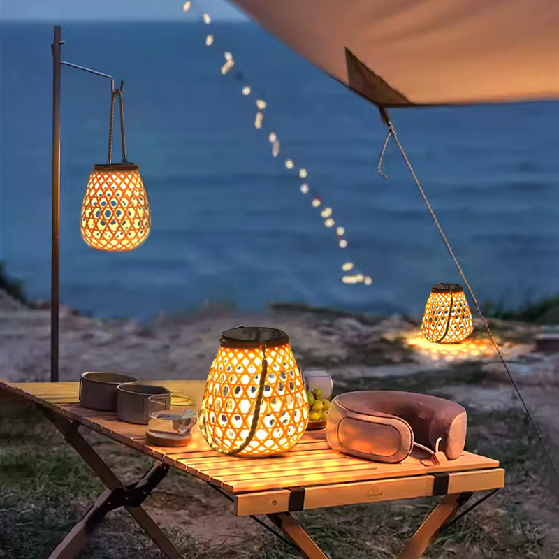 户外景观庭院g灯露台花园氛围太阳能手提藤编灯网红民宿落地灯挂