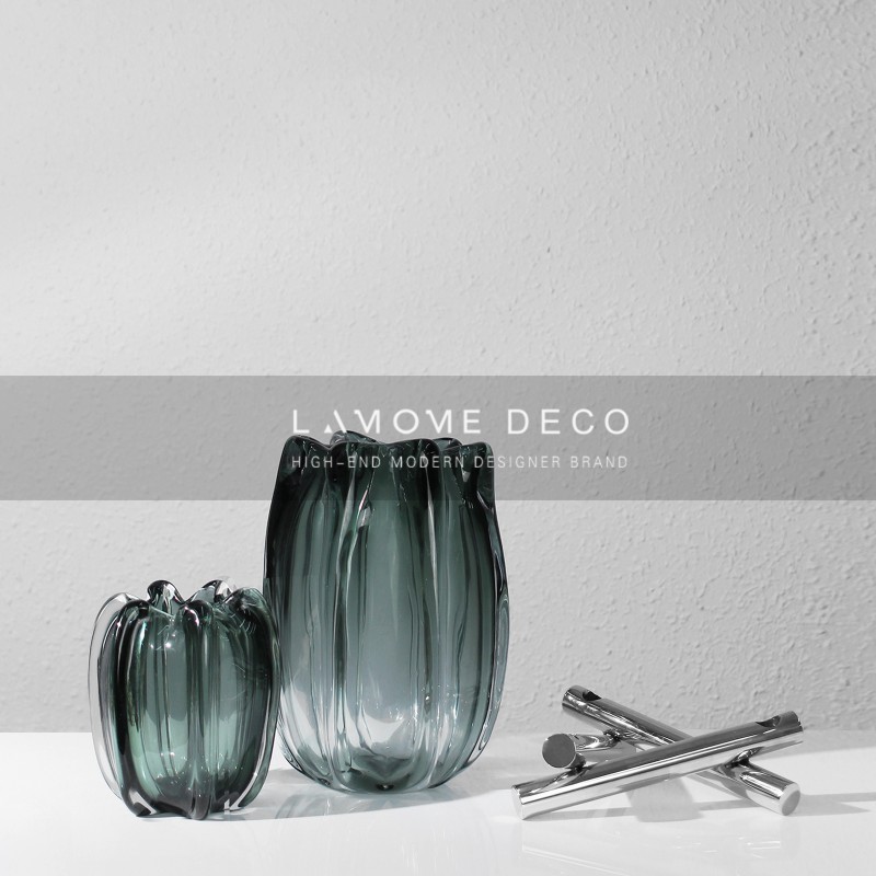 简约透明玻璃杨桃花器q三叉烛台摆件样板间客厅玄关桌面装饰品