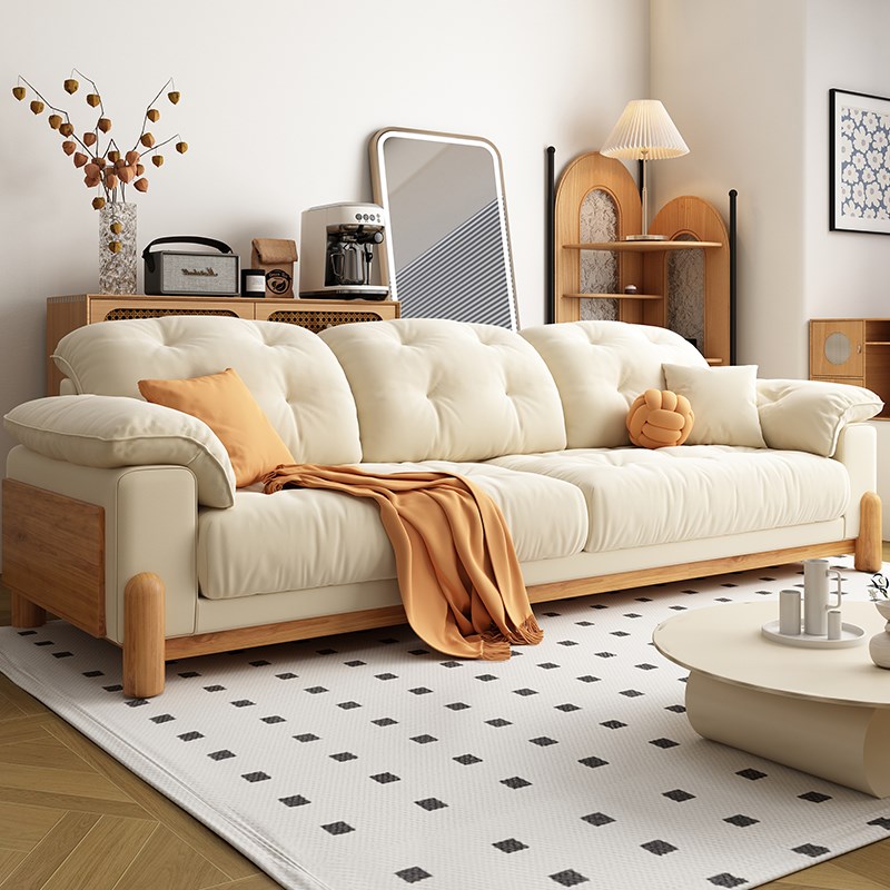 原木风沙发c云朵沙发棉麻布日式直排小户型布艺沙发客厅实木沙发