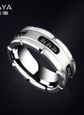 saya黑曜石戒指男乌金时尚宽食指戒单身贵族商Q务轻奢男戒老板指