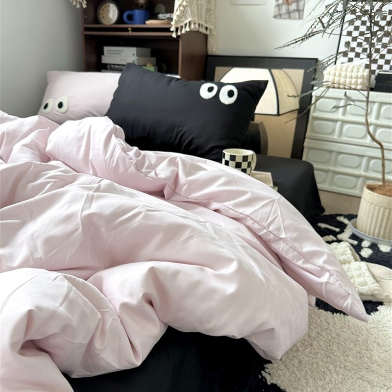 纯色混搭风is创意可爱眼睛毛巾绣水洗棉四件套床单1.X8被套三件套