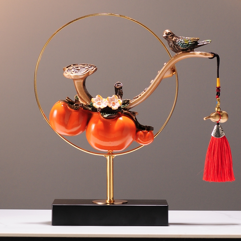 新中式事事如意柿子入门玄关摆件客厅电视柜酒柜办W公室摆设装饰