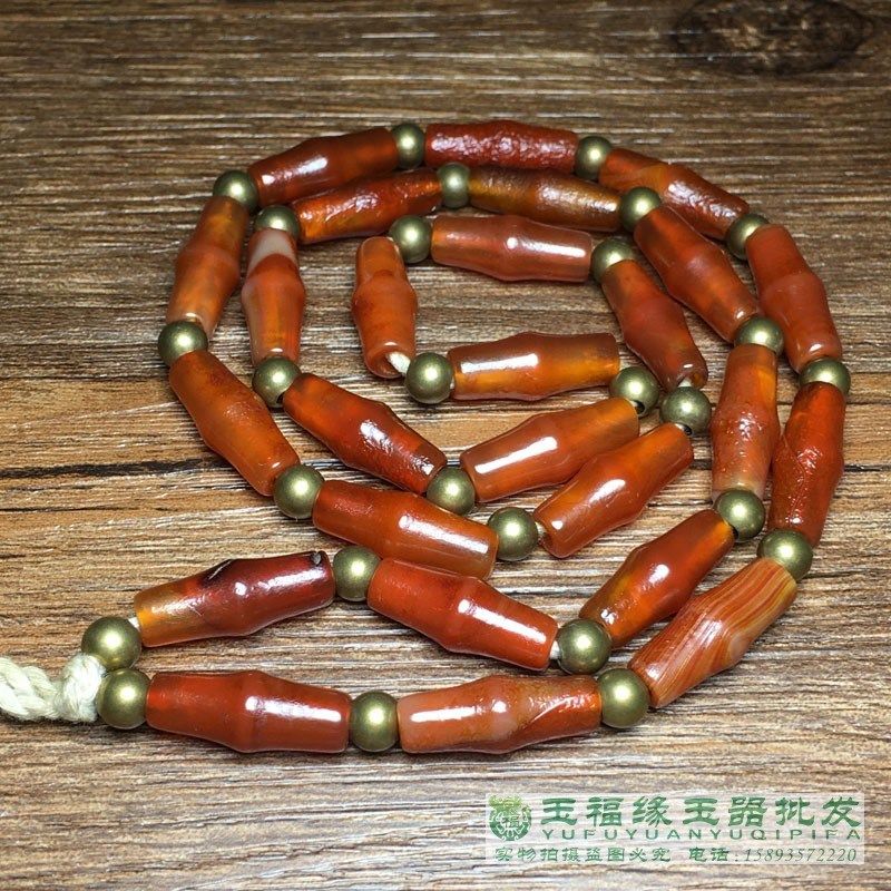 西亚红色玛瑙竹节仿古老玛瑙珠A包浆醇厚糖球唐球玛瑙老珠子配饰