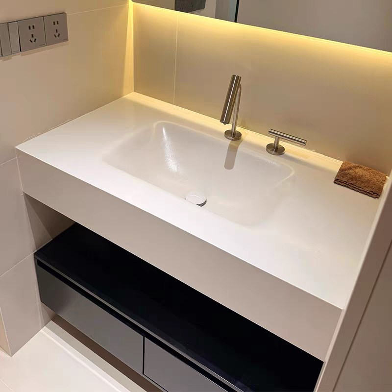 岩板热弯一体盆浴室柜q洗手盆柜组合卫生间洗脸洗漱台橡木烤漆镜