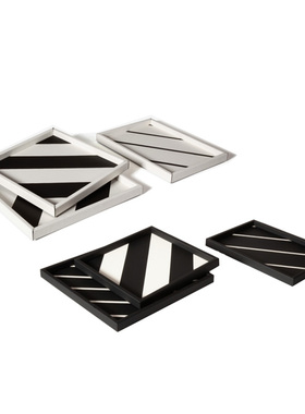 简约几何黑白线条k方形托盘摆件北欧样板间客厅茶几收纳装饰品