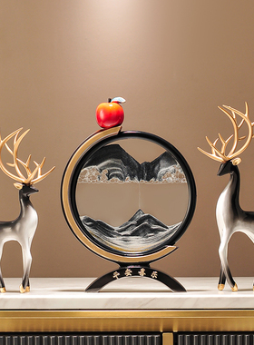 招财鹿流沙画沙漏摆件轻t奢高档家居客厅酒柜电视柜办公室桌装饰