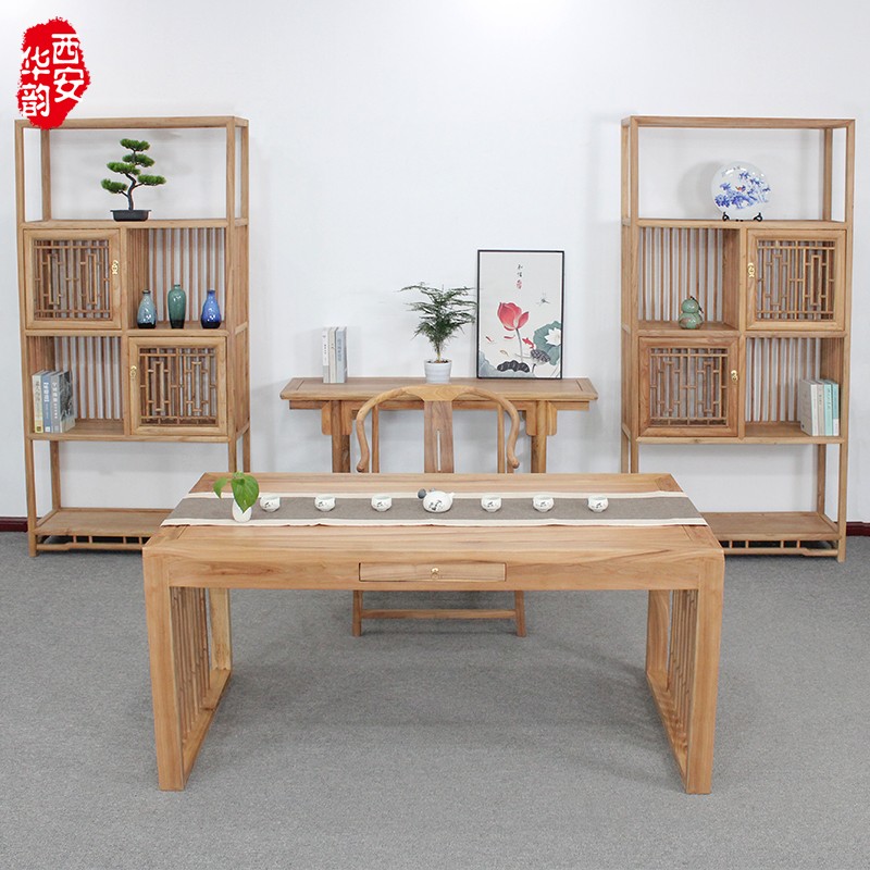 新中式原木色长条桌实木茶桌榆木多用桌子茶N室家具禅意桌子泡茶