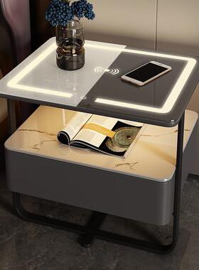 智OVI能床头线小艺型柜铁极简约现代轻奢岩板实木无充电卧室床边