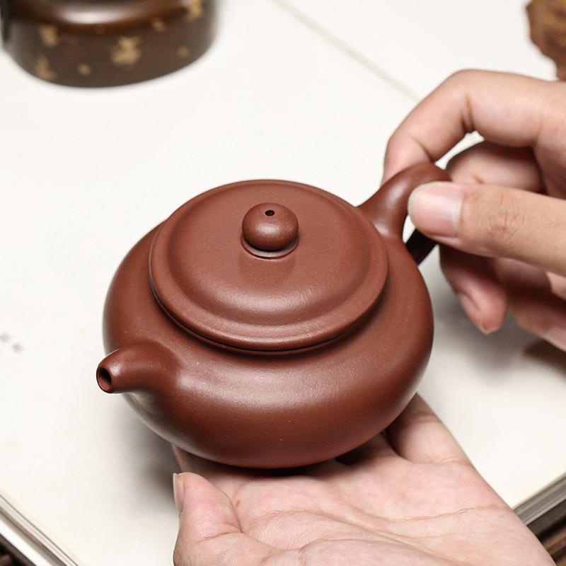 宜兴紫砂茶壶泡茶壶单壶半手工原矿紫泥底槽青仿统古莲精子致23-1