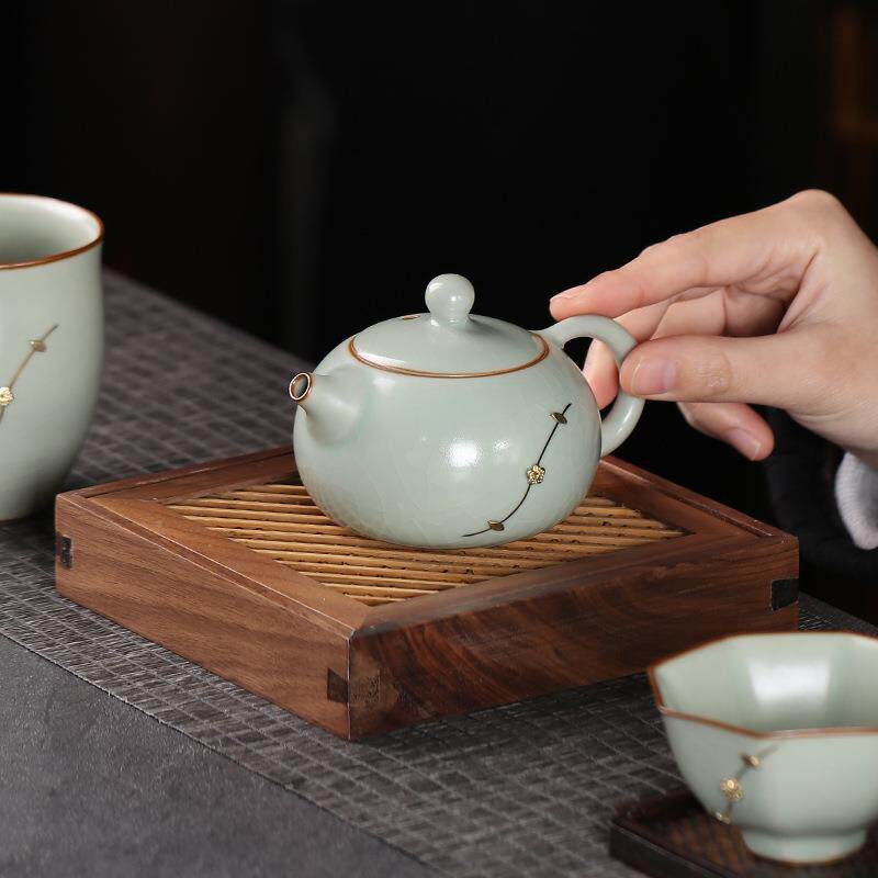 复QJL茶古锔钉纯手工壶汝窑开片可养单汝瓷西壶陶瓷夫施红茶泡茶