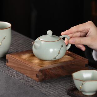 复QJL茶古锔钉纯手工壶汝窑开片可养单汝瓷西壶陶瓷夫施红茶泡茶