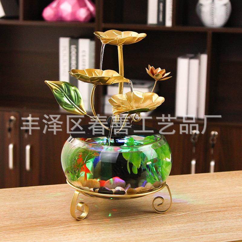 桌面小缸流水摆件艺装饰品玻璃鱼摆APA件客厅玄关前型工台办公室