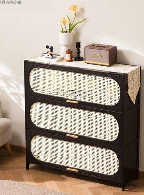 风黑色中古五斗柜客厅室收纳柜子储卧QSV物柜书柜玄关柜立窄高柜