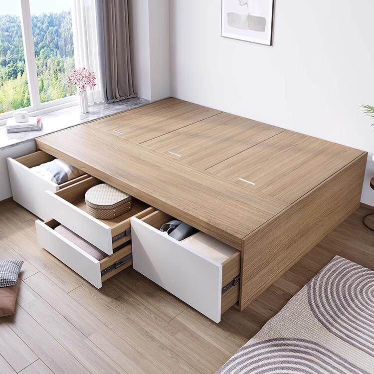 无床头榻榻米床落地榻床1米2网纳红ULK榻米床高储物收地箱台床