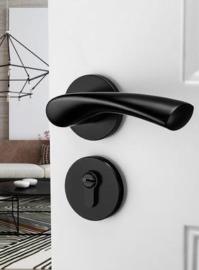锁室内卧室房锁门套美式黑色门分体门锁木门ZEC门把手家用磁吸静