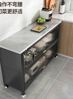 厨房多功纳备菜能置物架落地多层收微波炉柜碗橱餐NDO边储物柜