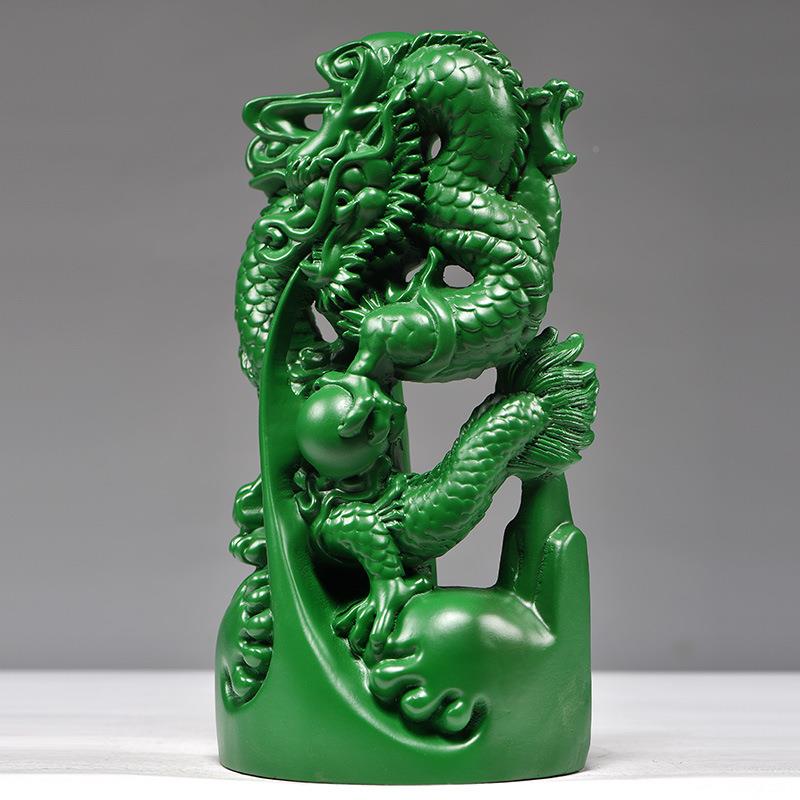 绿色木雕龙摆件纯二木青龙木质头龙十生肖工艺品客厅电视TQ-985柜图片