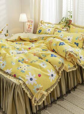 网红韩版公磨主风床裙EcAP2bGW四件套双人被被套床单毛罩床罩1.8m
