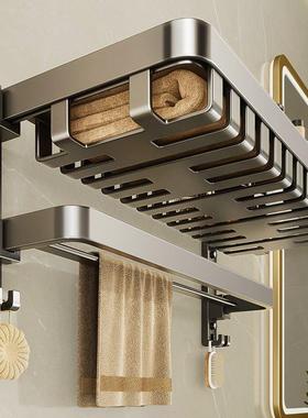 有卫生间置物架太空巾铝IXL浴架顾毛巾架墙上功多能收纳架壁挂置